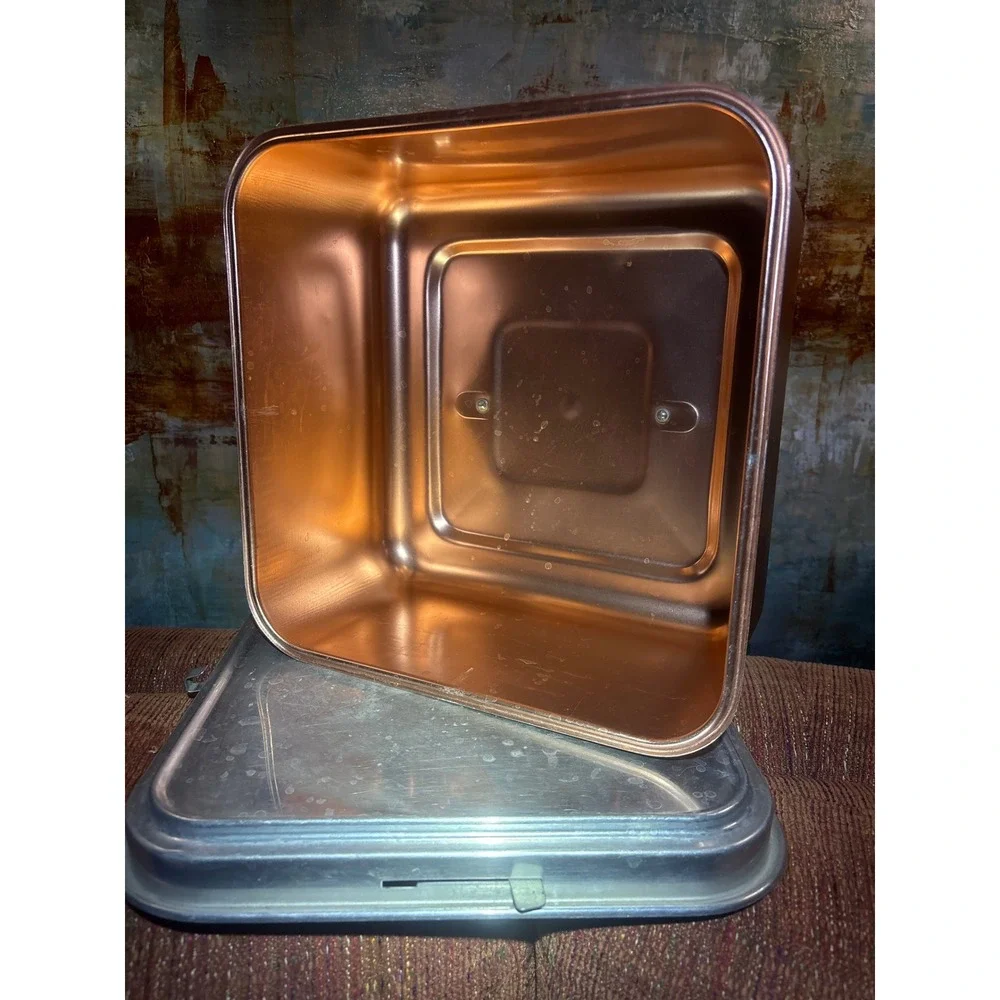 Vintage Mirro Copper Tone Aluminum Square Cake Carrier Wood Handle 2008 CM USA